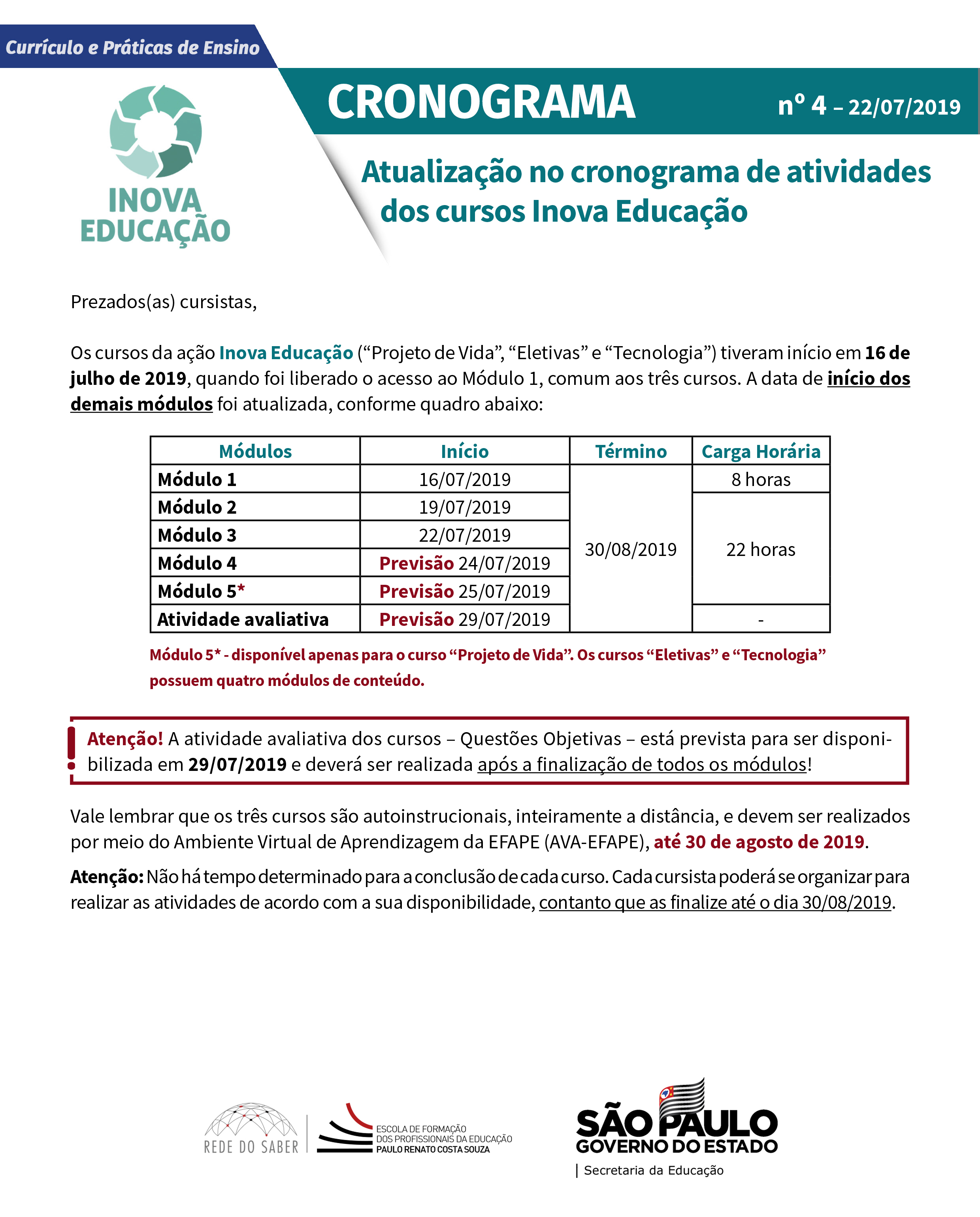 Nº4 Atualizacao No Cronograma De Atividades Dos Cursos Inova