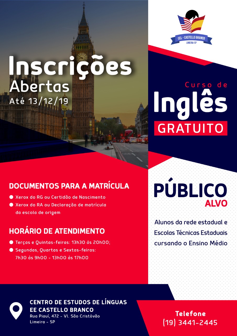 Inscrições Abertas: cursos grátis de inglês e espanhol em Itu