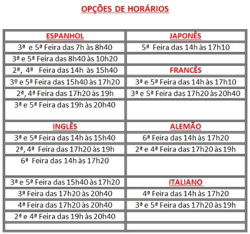 Horário Cursos