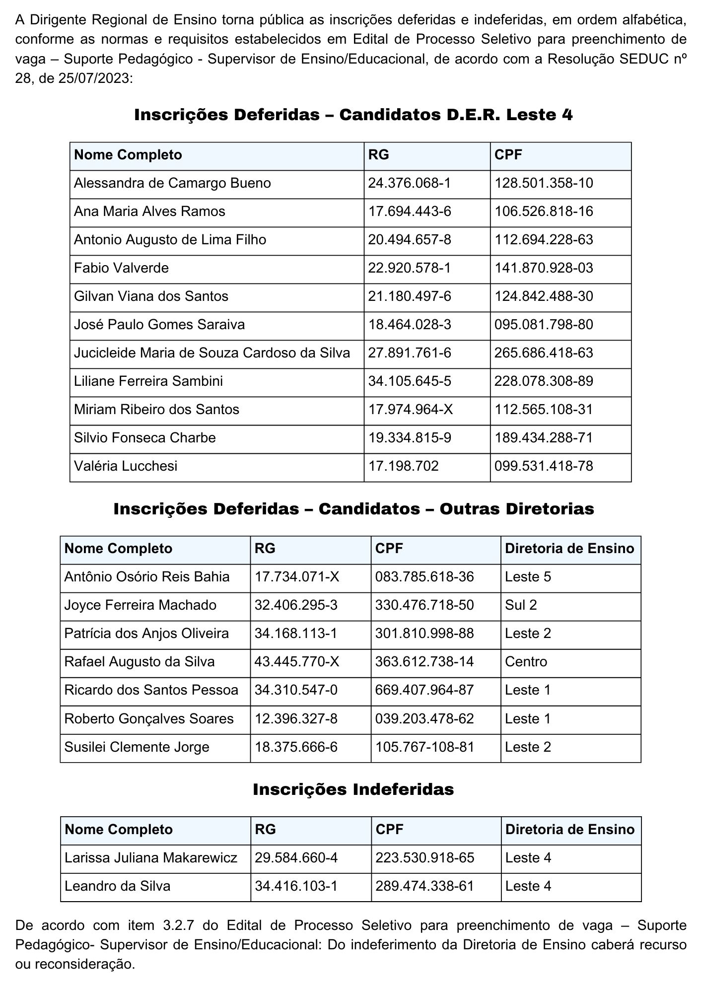 Apoio Pedagógico e Supervisão Escolar: TABELA DE NOTAS**