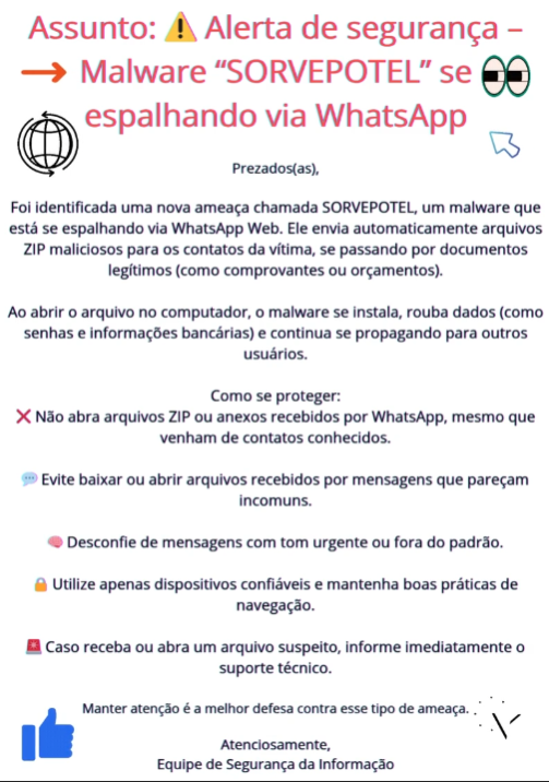 ASSUNTO: ALERTA DE SEGURANÇA - MALWARE