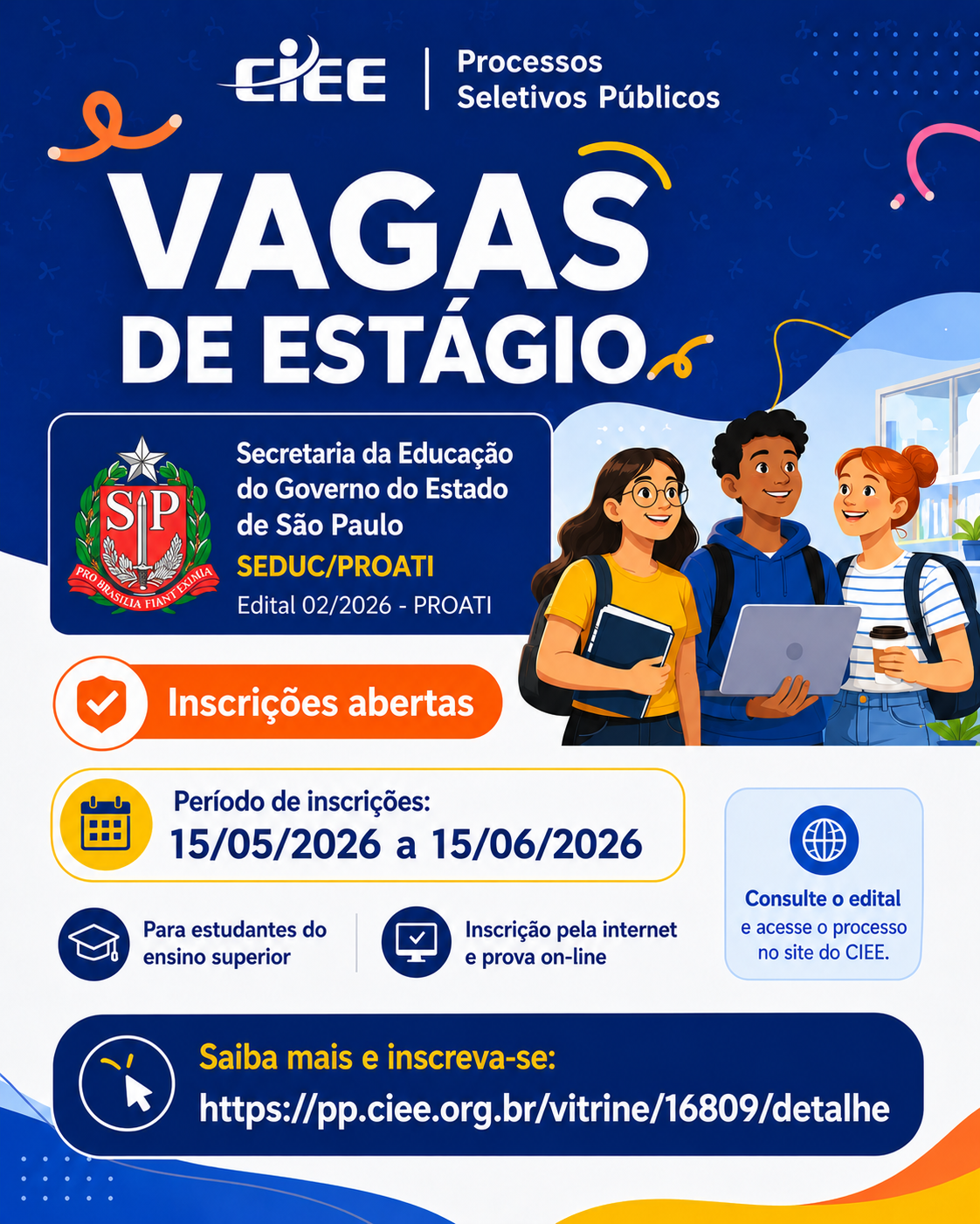 Banner de divulgação das vagas de estágio PROATI CIEE